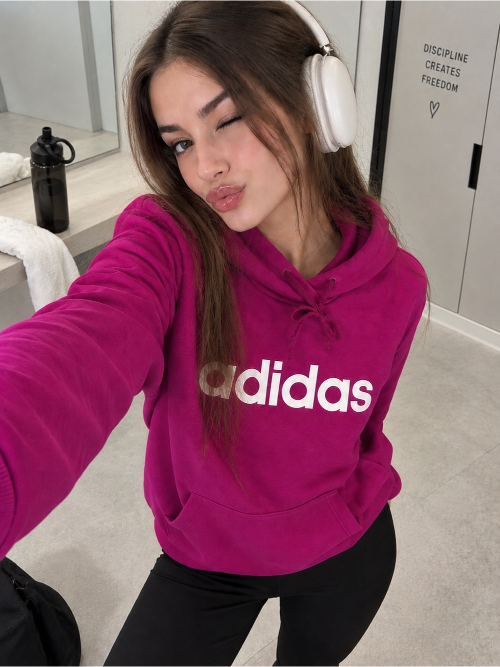 Adidas Women’s Logo Pullover Hoodie Pink Magenta Size L Hooded Sweatshirt